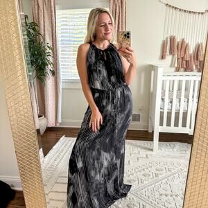 Elie Tahari York Halter Striped Maxi Halter Dress Black M